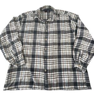 TRU FIT Mens Flannel Button‎ Up Shirt Size 2XL XXL Gray White Plaid Soft Comfy